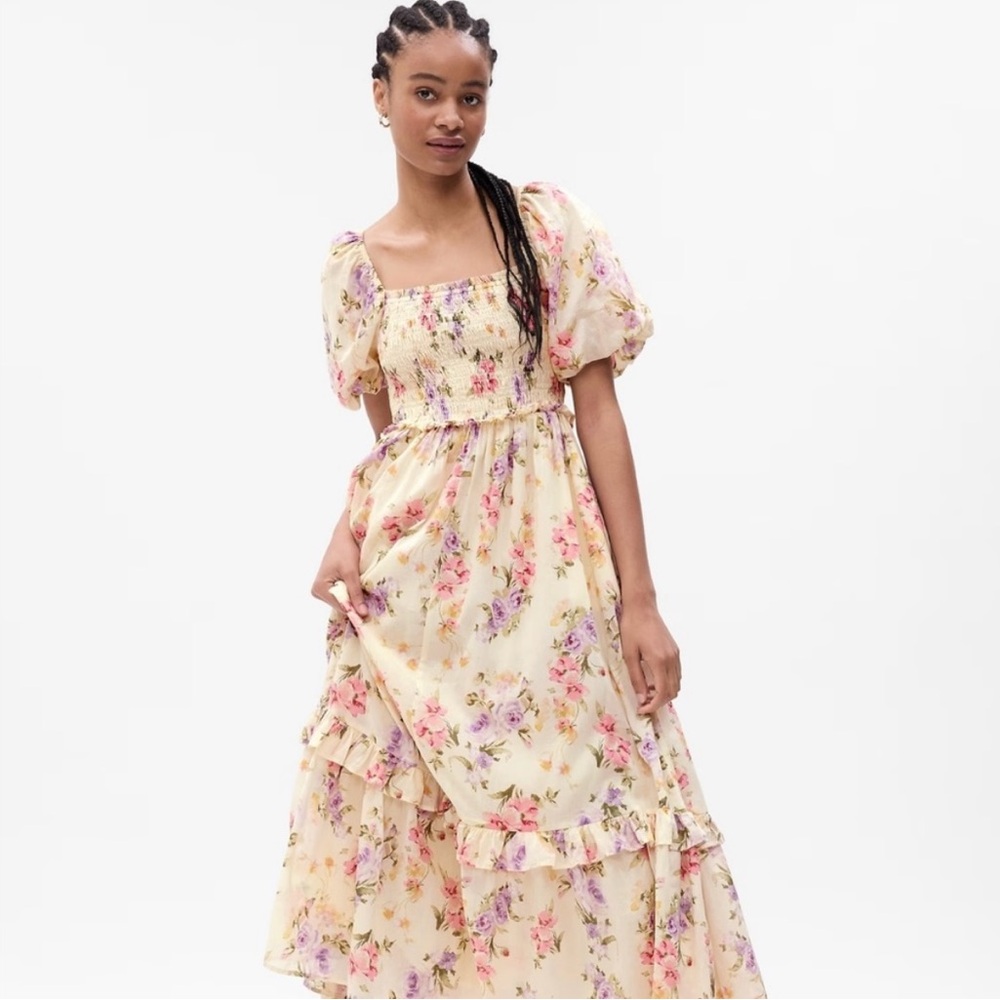🎀 NWT GAP x LOVESHACKFANCY | Cream Floral Puff Sleeves Maxi Dress 🌸
